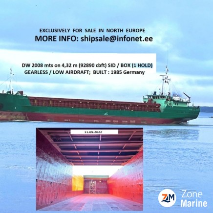 Gen. cargo Ship exclusively for sale DW 2008,DWCC ab 1700, SID/BOX, Blt. Germany 1985