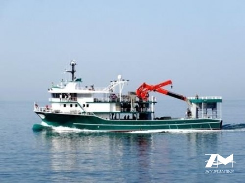 Thonier senneur neuf coque acier de 42 x 15 m moteurs 4500 CV avec 2 grues et 2 petits bateaux annexes en acier