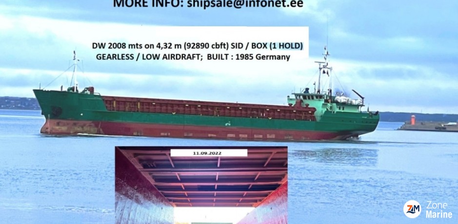 Gen. cargo Ship exclusively for sale DW 2008,DWCC ab 1700, SID/BOX, Blt. Germany 1985